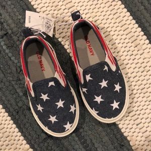 NWT Old Navy American Flag Slip ons, Size 5